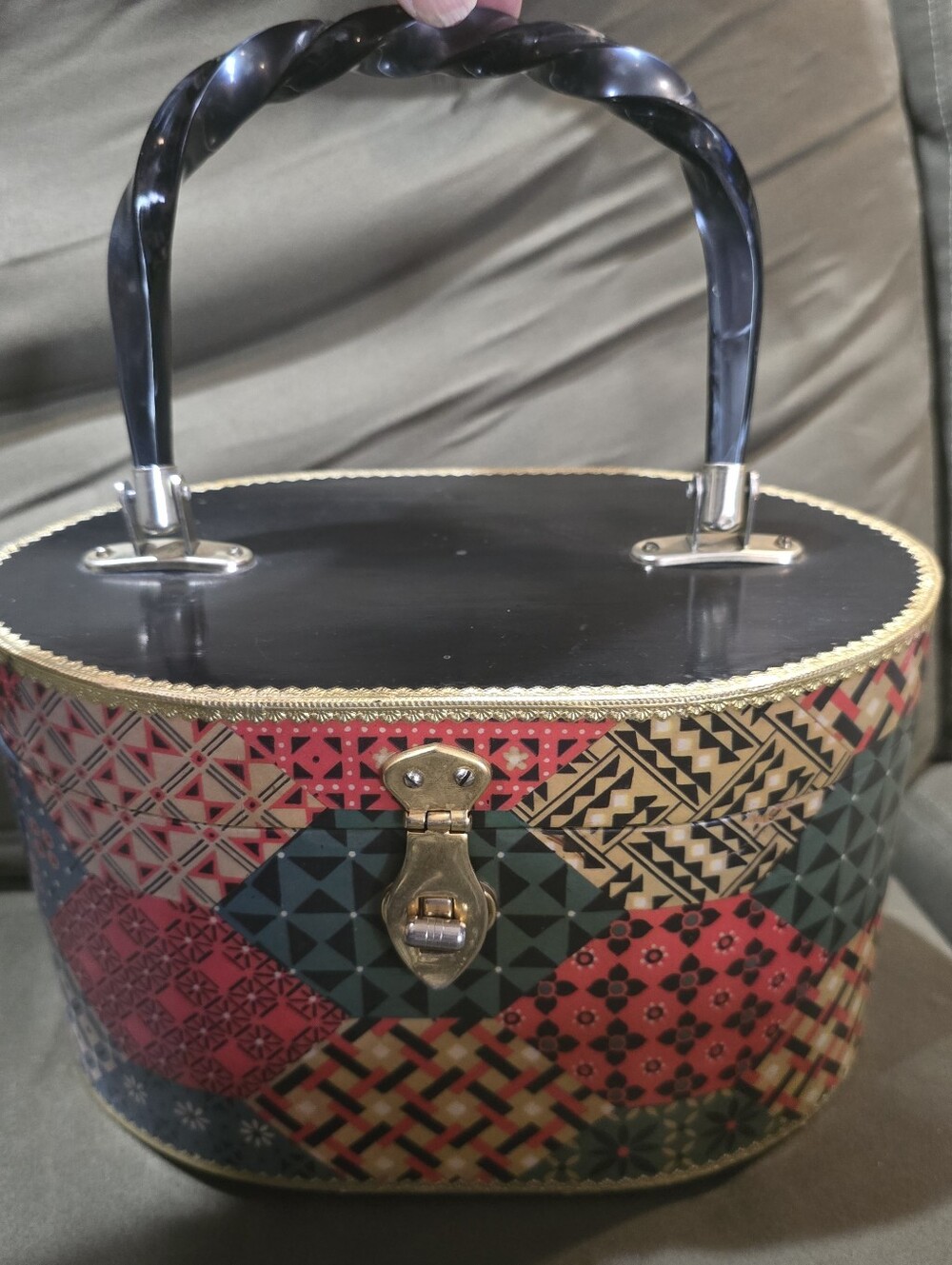 Vintage 1960s Oval Wood Patchwork Handbag
